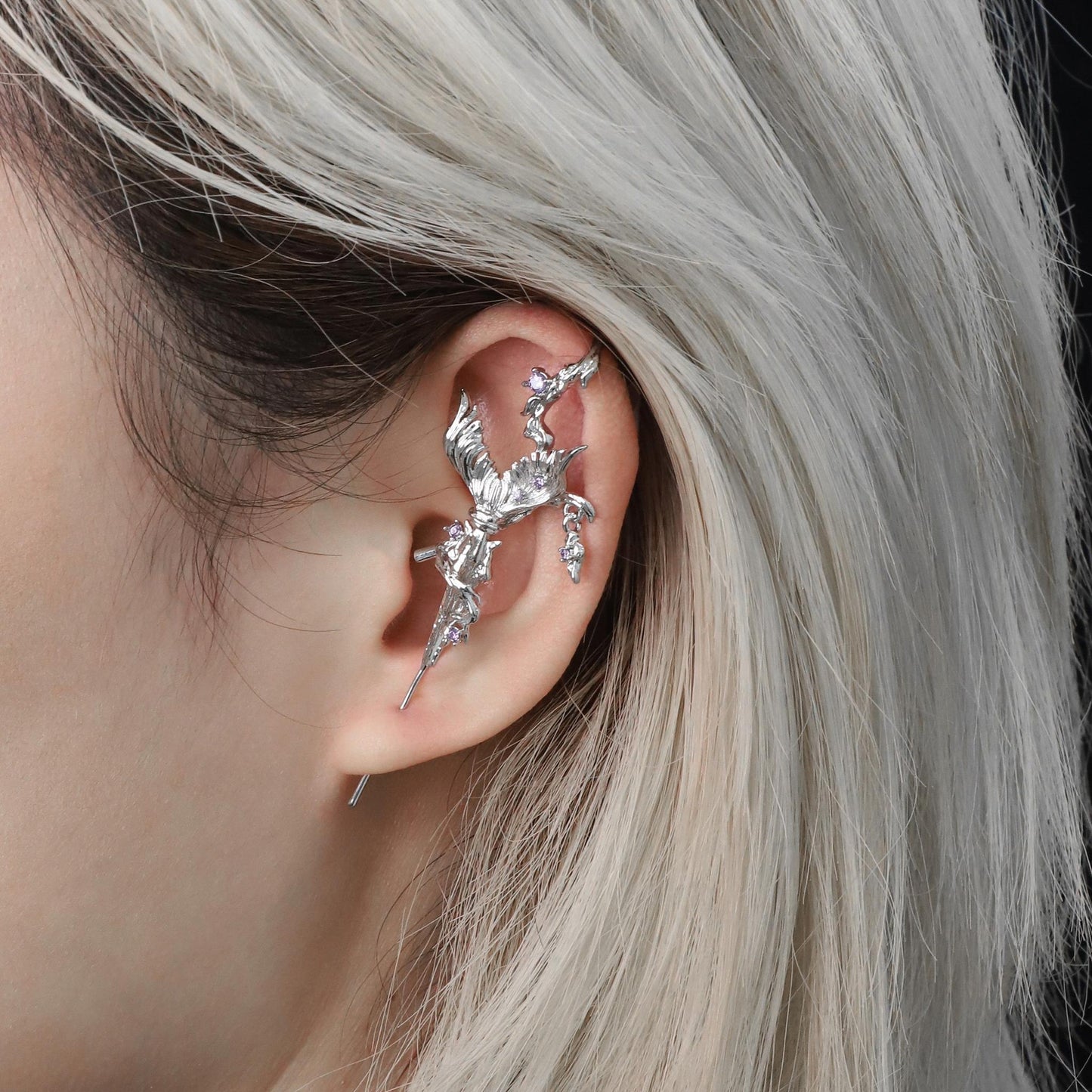 Flame Lilac Crystal Ear Cuff