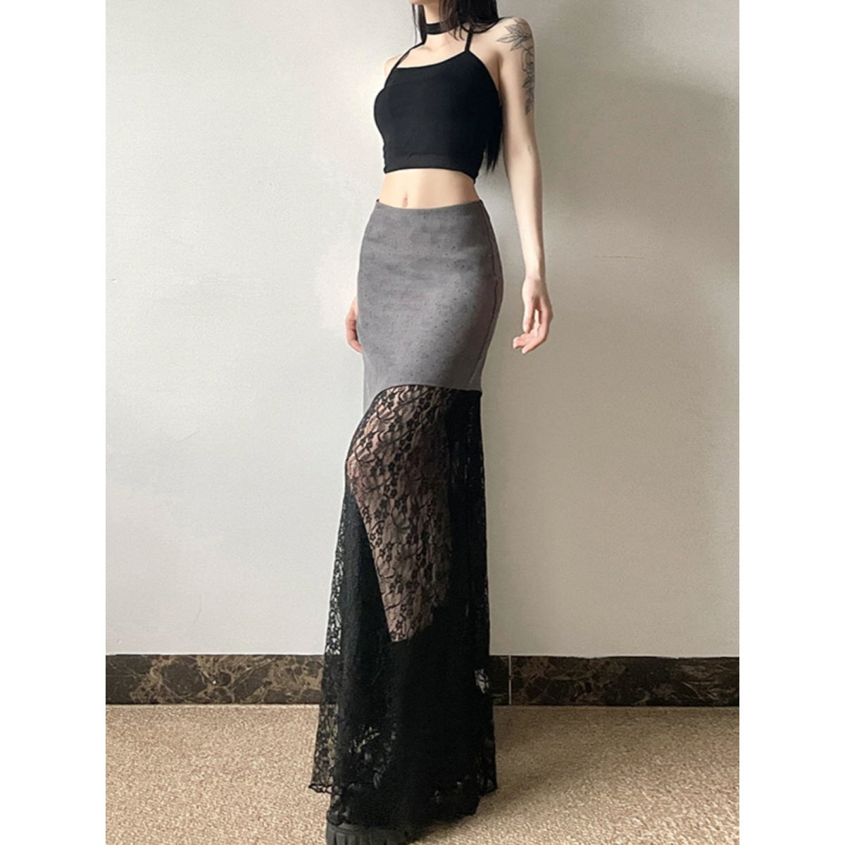 Layered Lace Asymmetrical Skirt Set