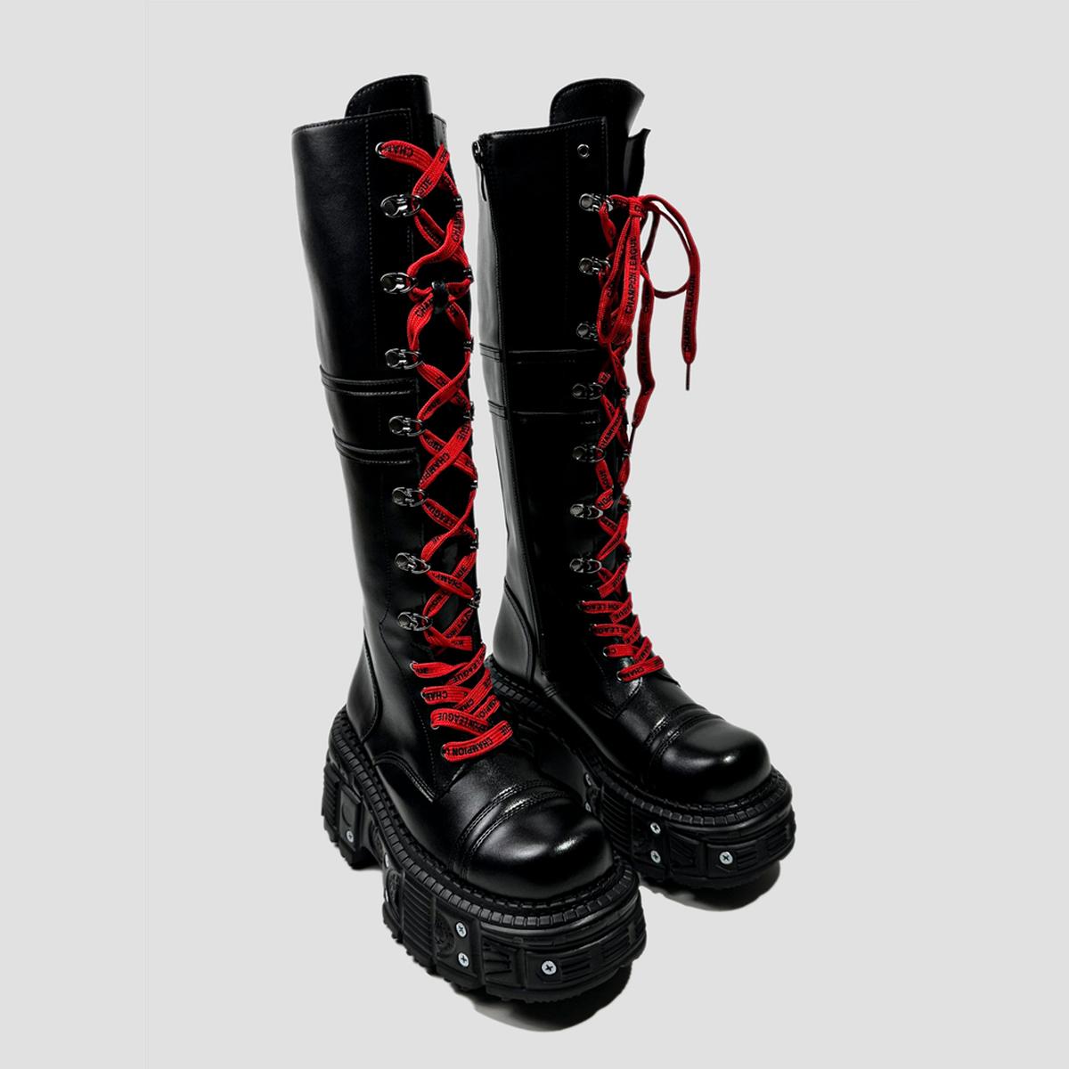 Black Knee-High Platform Combat Boots