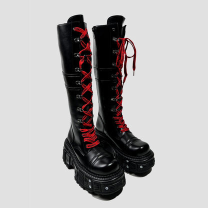 Black Knee-High Platform Combat Boots