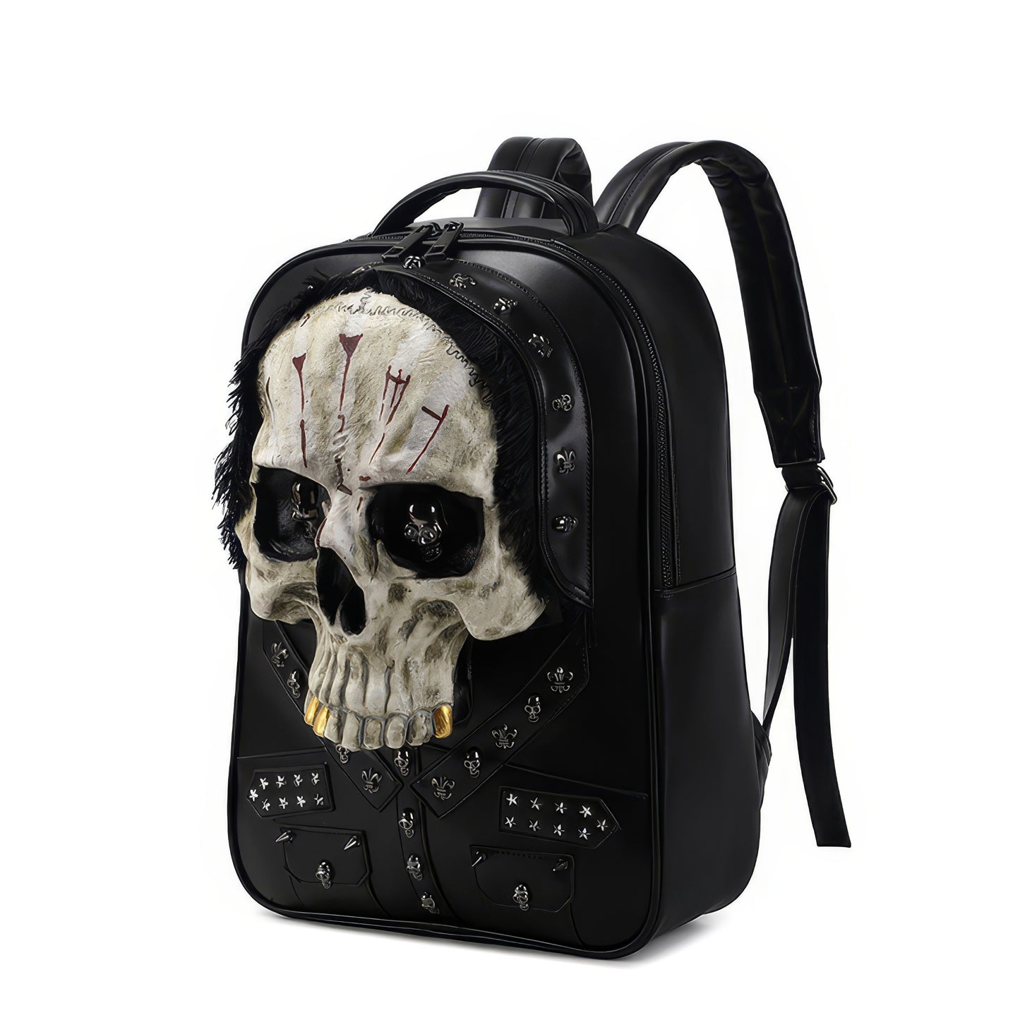 Grunge Painted Skull Faux Leather Backpack
