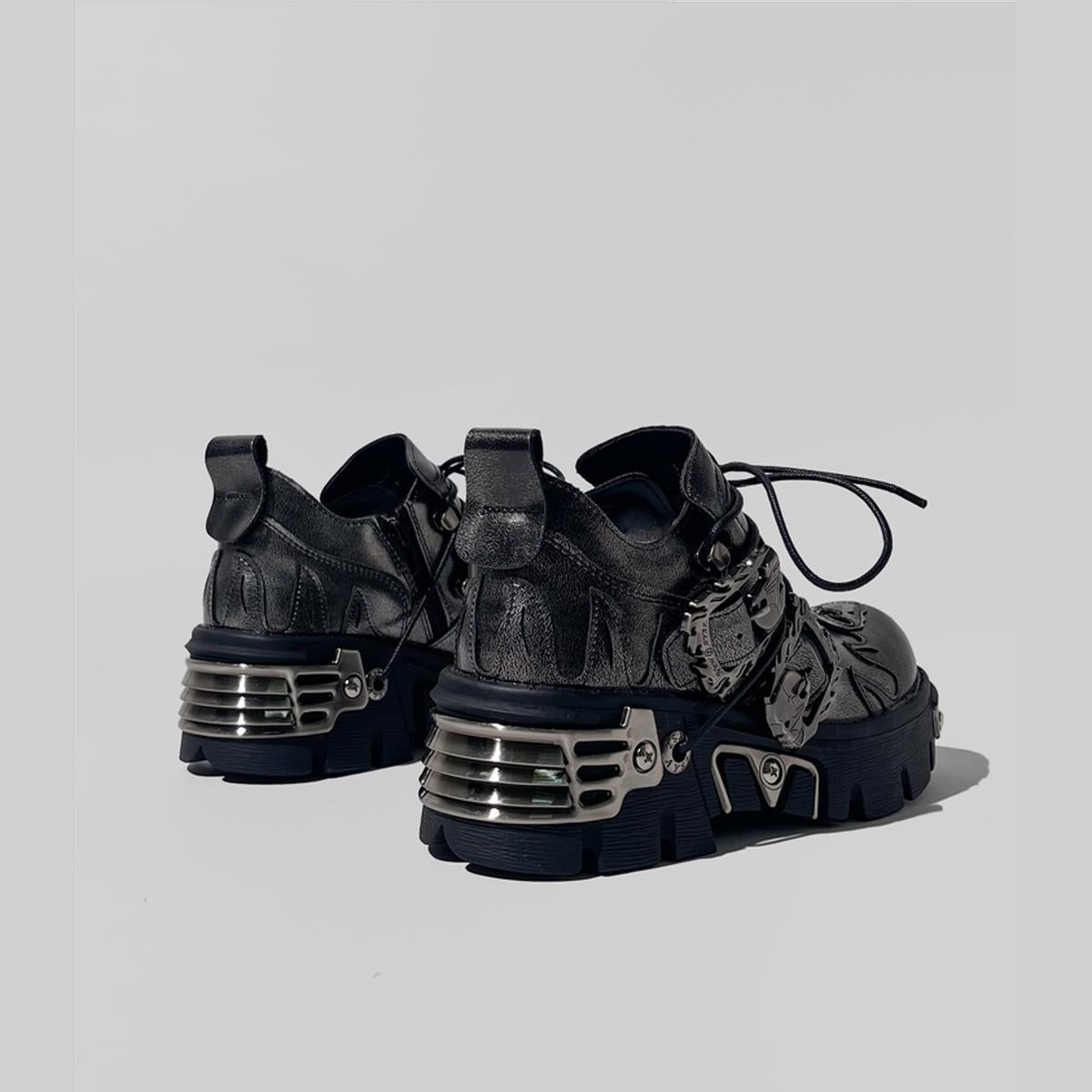 Black Cyberpunk Metal Platform Shoes