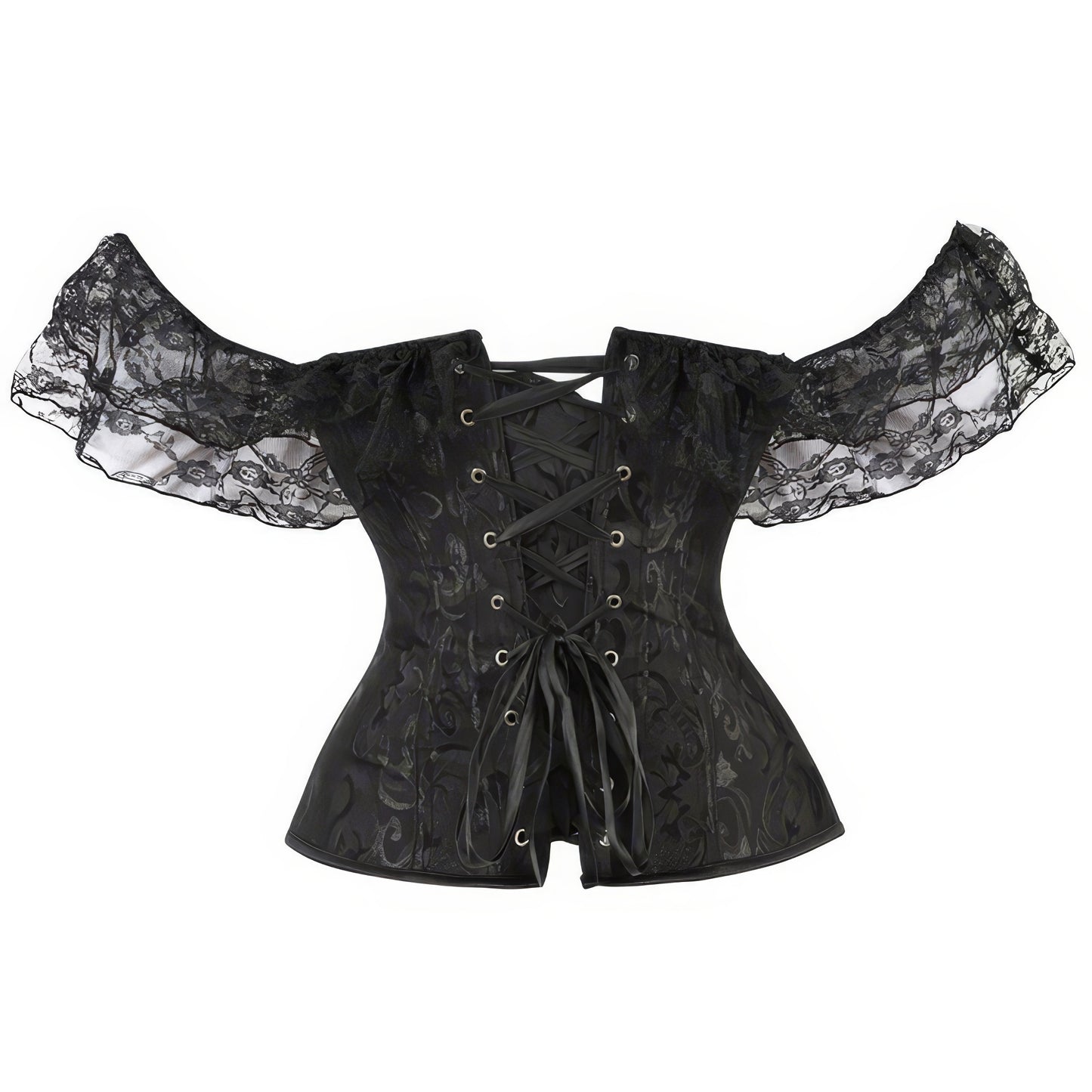 Off Shoulder Lace Trim Jacquard Corset