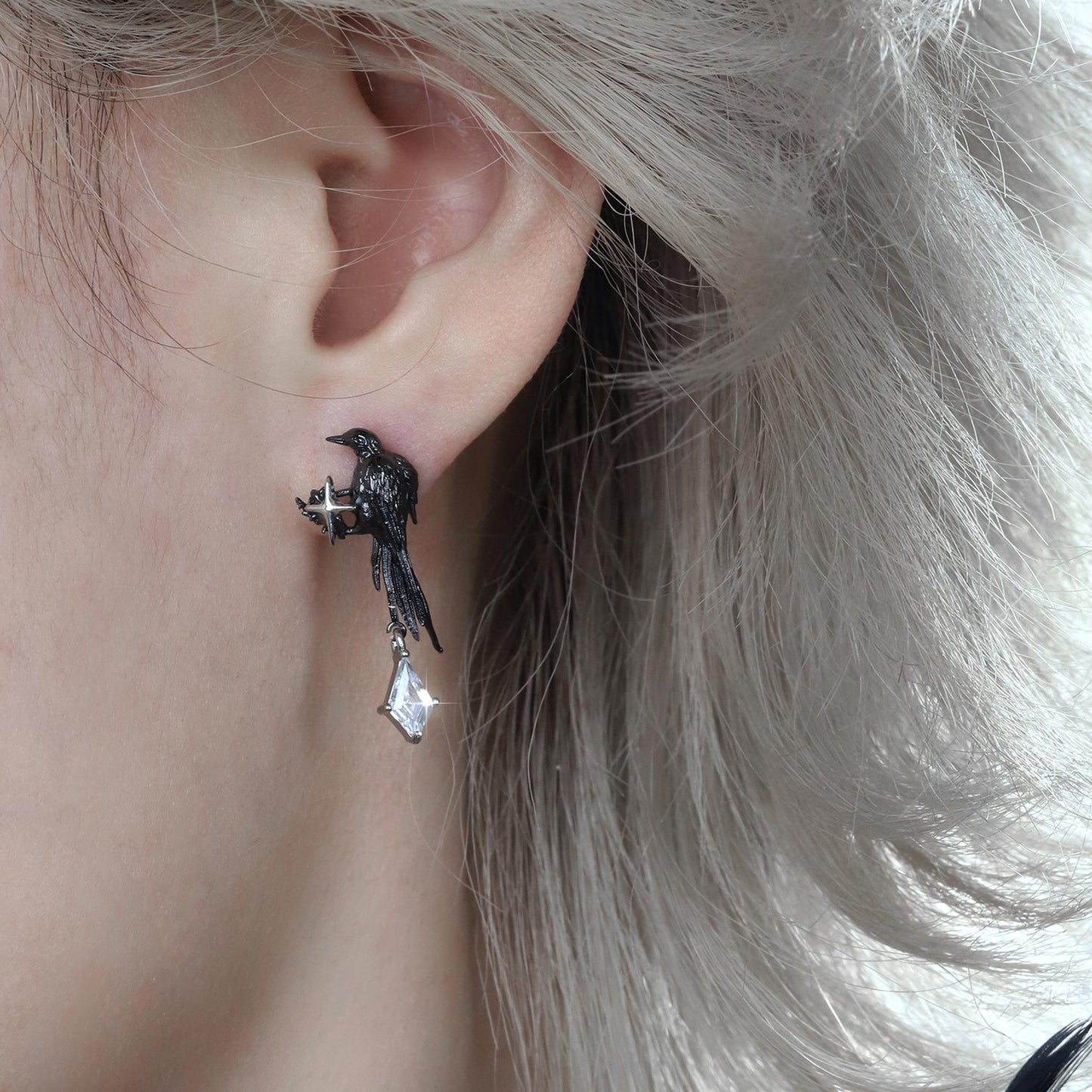 Black Bird Crystal Drop Earrings