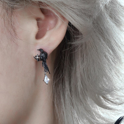 Black Bird Crystal Drop Earrings