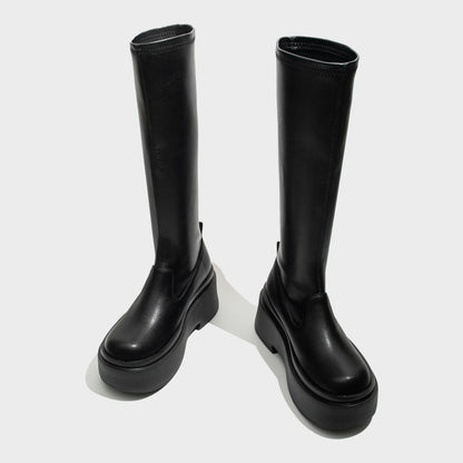 Black Sleek Platform Knee-High Boots