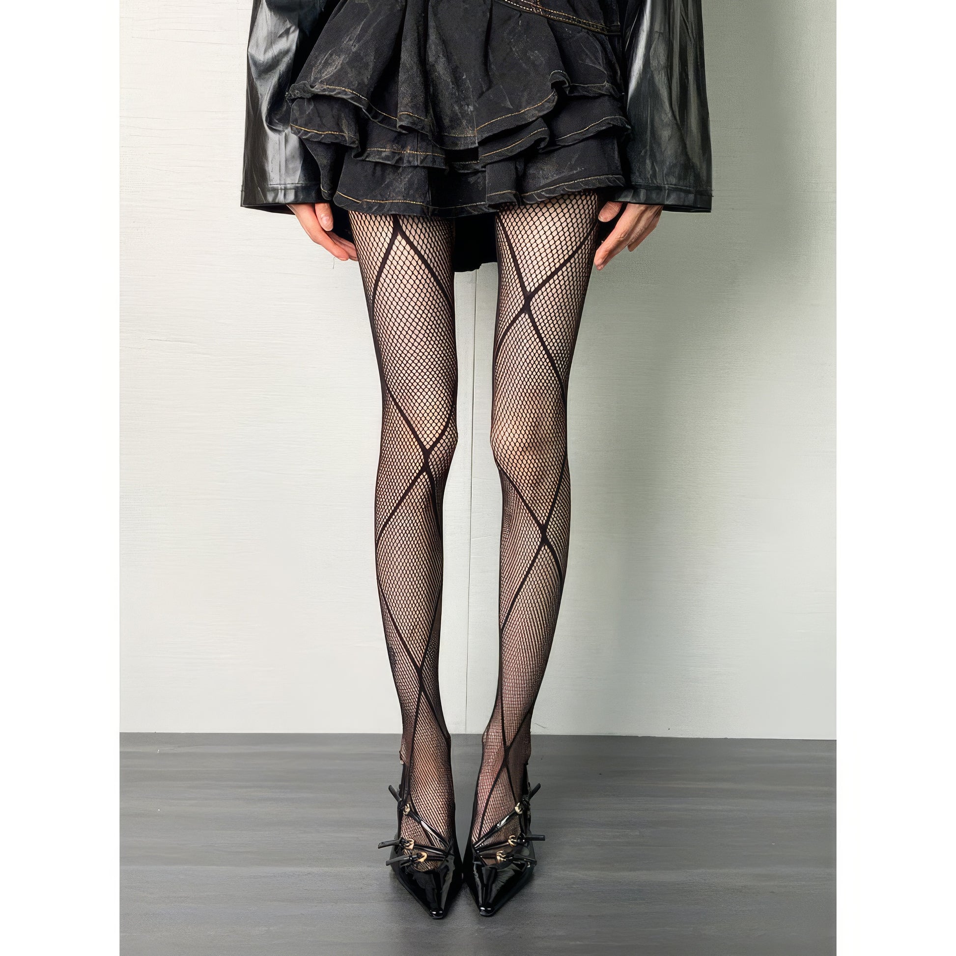 Crisscross Fishnet Mesh Tights