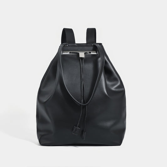 Structured Drawstring Leather Backpack