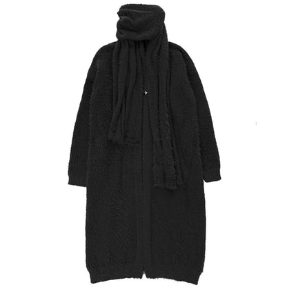 Textured Long Fuzzy Coat with Matching Scarf