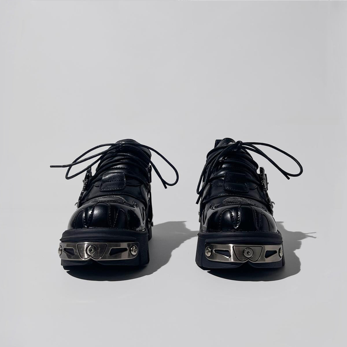 Black Cyberpunk Metal Platform Shoes