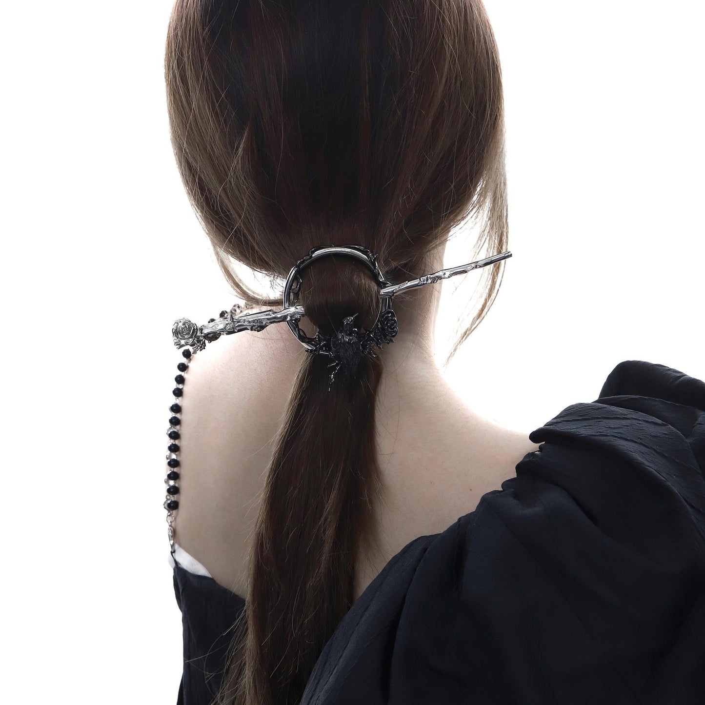 Black Rose Raven Hair Slide