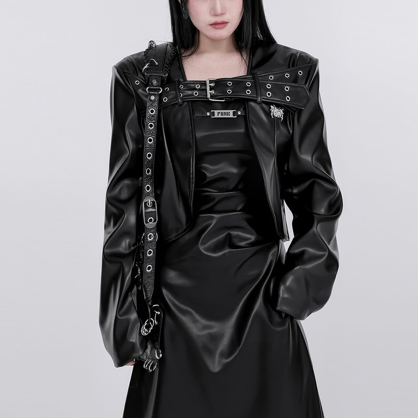 Belted Faux Leather Cropped Jacket