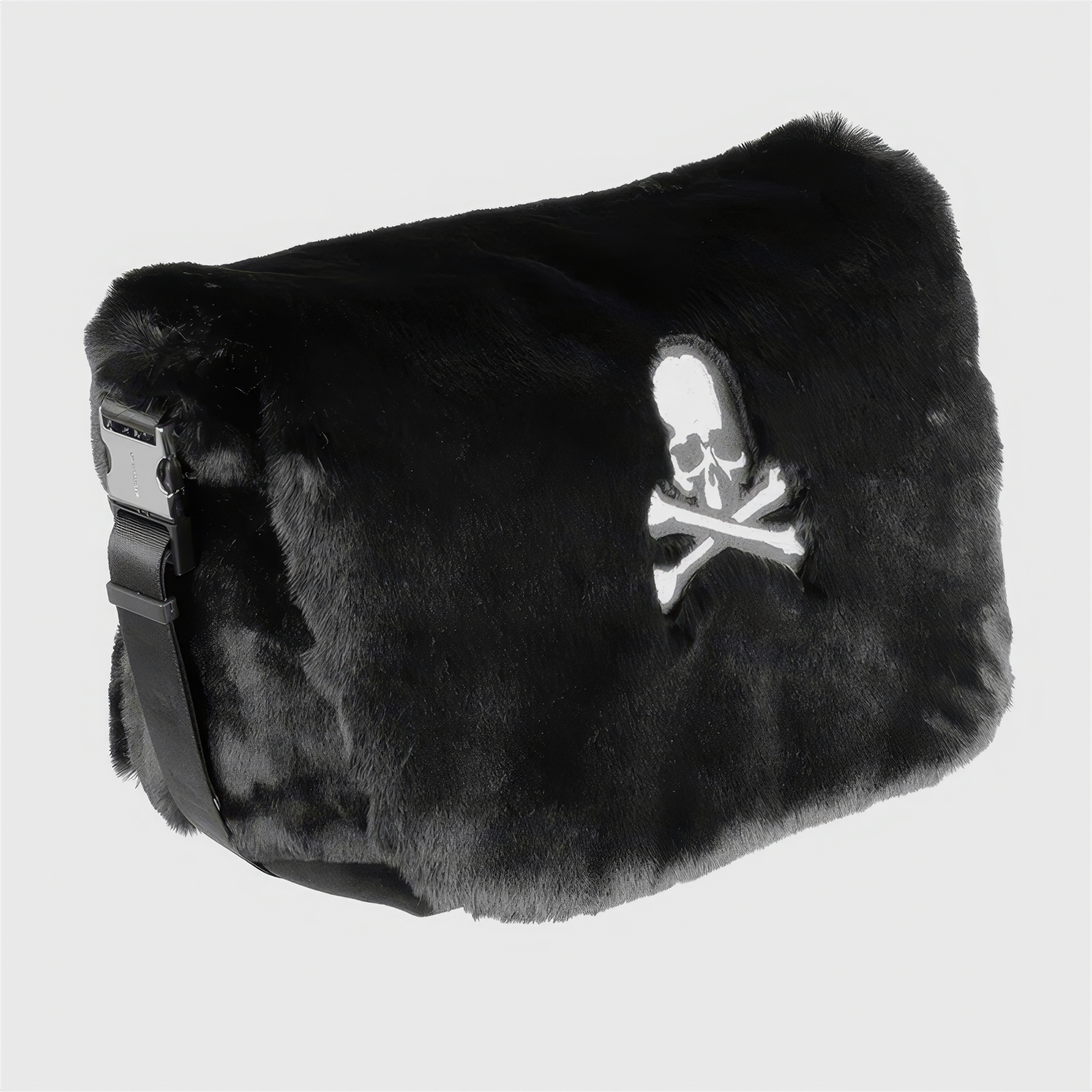 Faux Fur Skull Embroidery Shoulder Bag