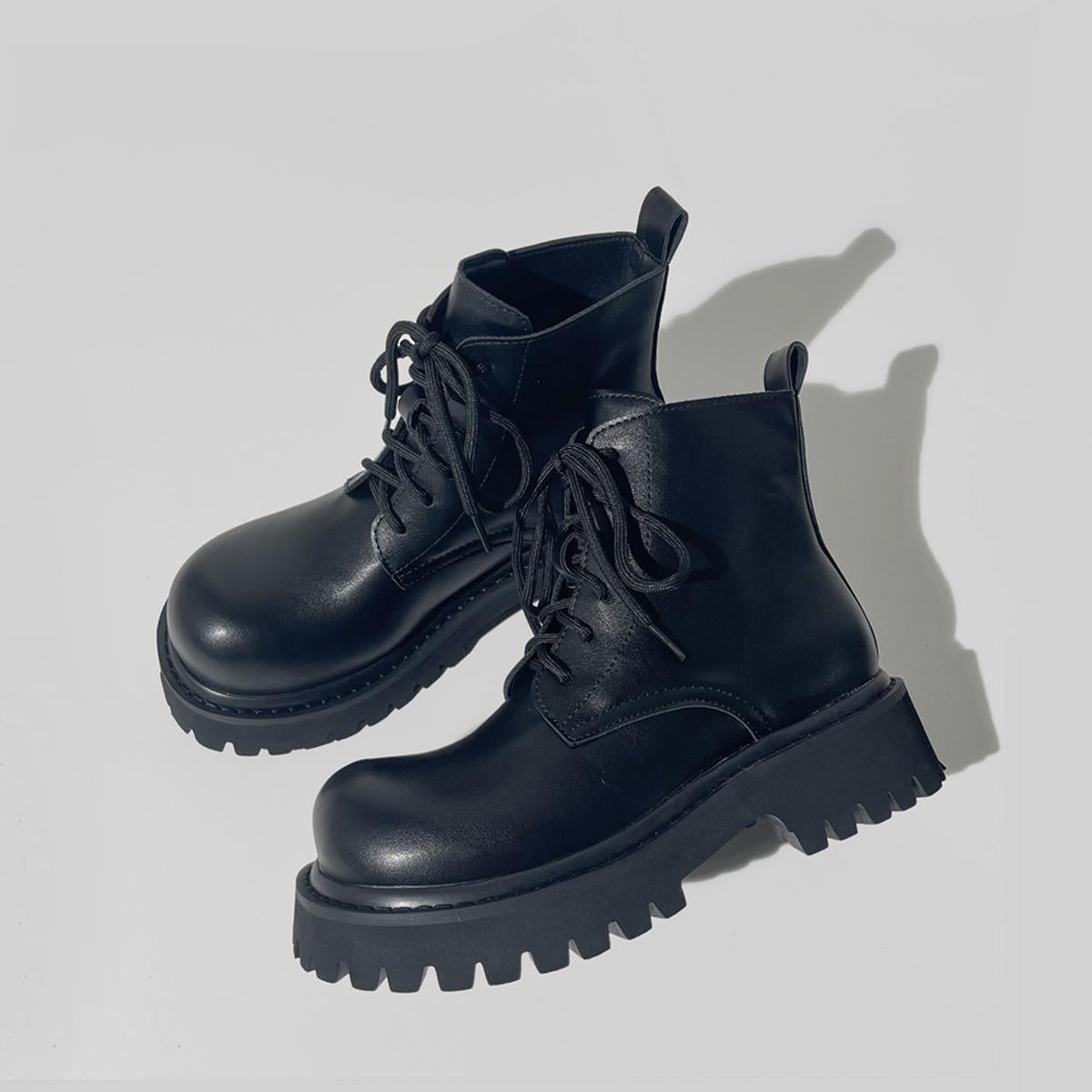 Black Chunky Sole Lace-Up Boots