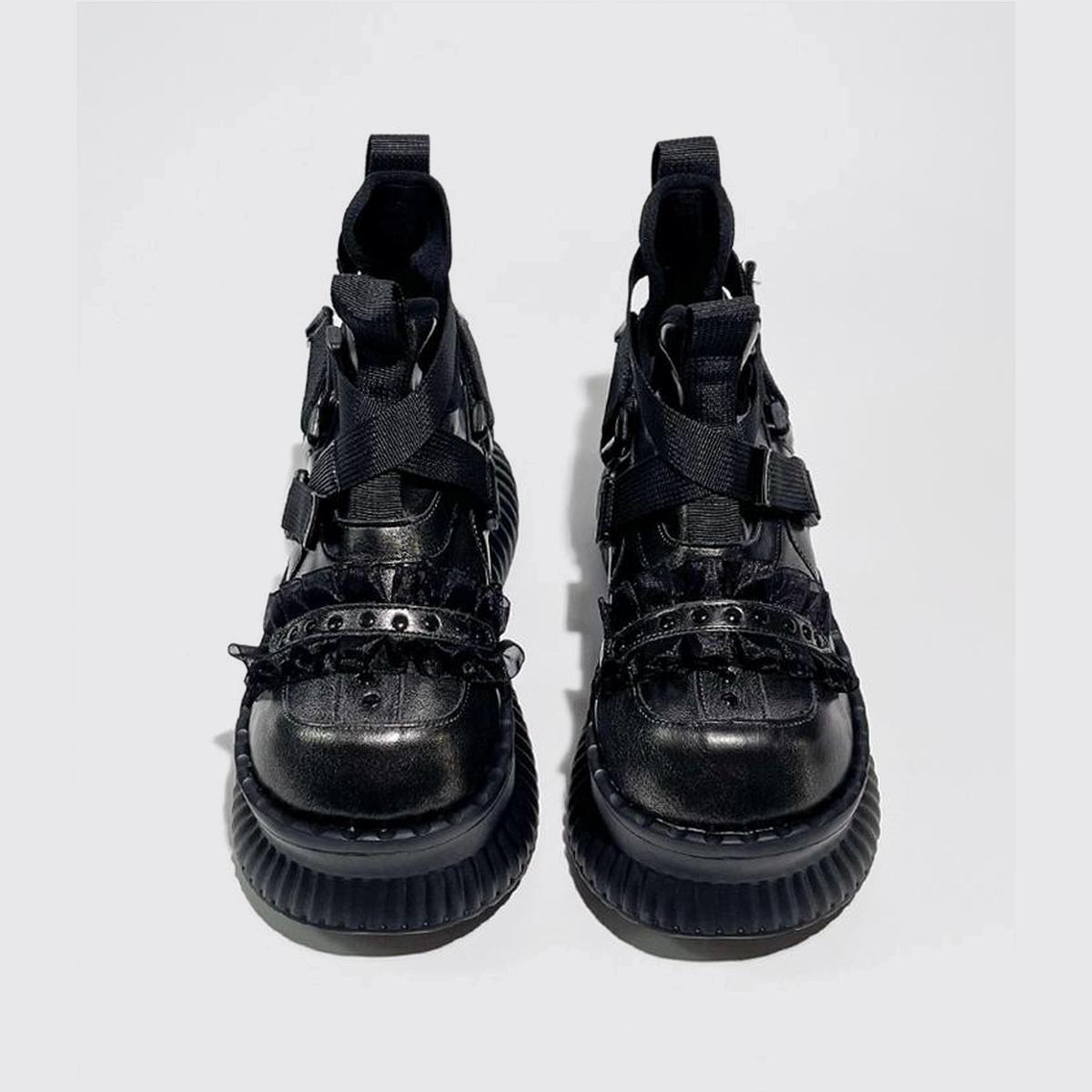 Black Strapped Platform Combat Sneakers