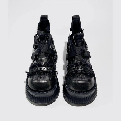 Black Strapped Platform Combat Sneakers