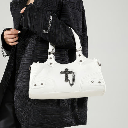 Black Cross Chain Faux Leather Handbag