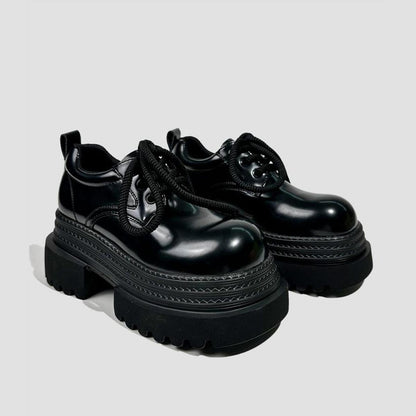 Black Chunky Rope Lace Platform Shoes