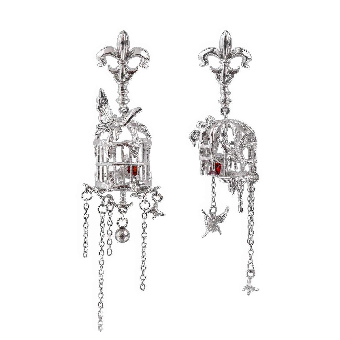 Butterfly Cage Mismatch Drop Earrings