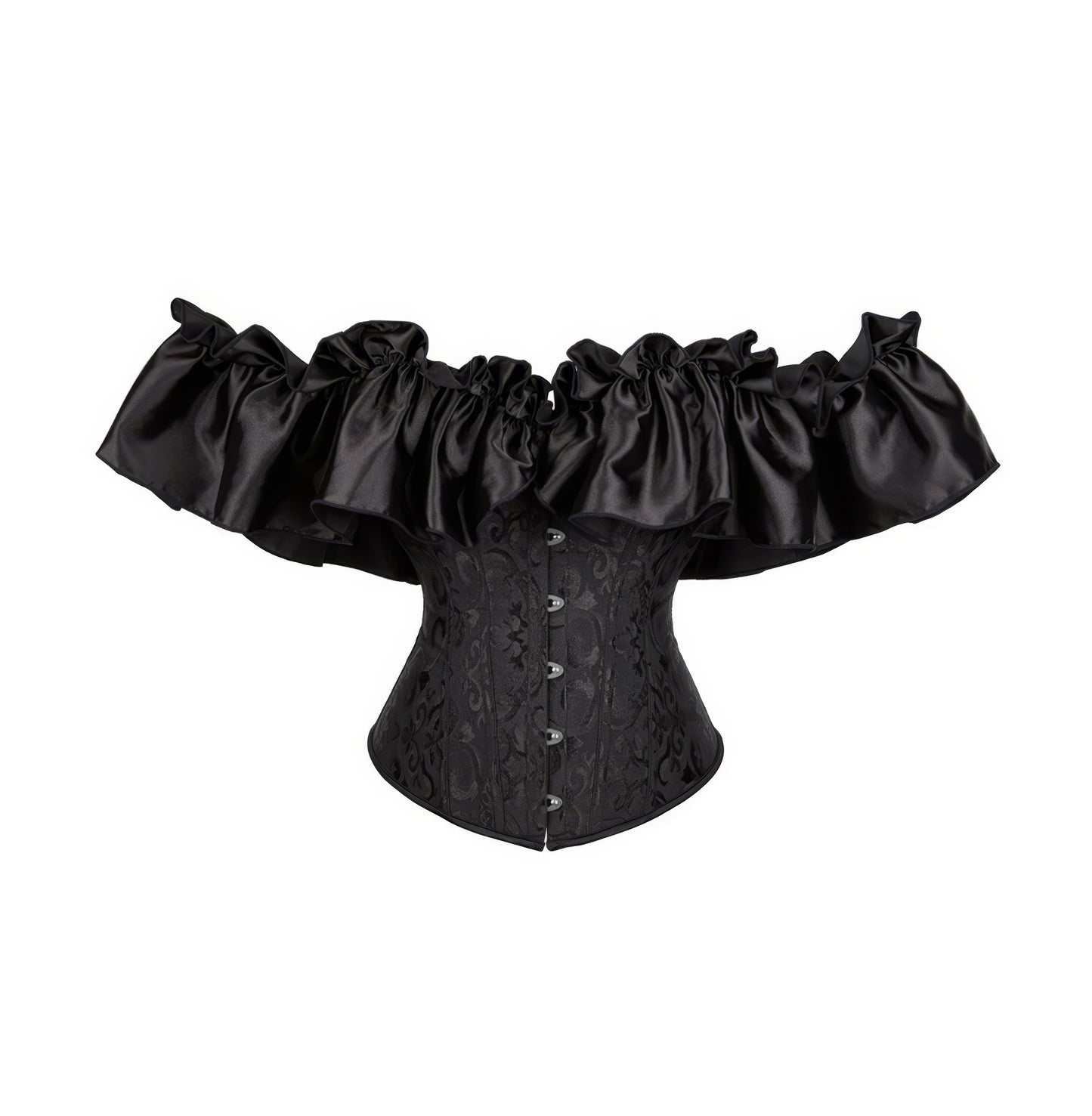 Ruffled Satin Off Shoulder Jacquard Corset