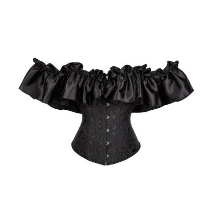 Ruffled Satin Off Shoulder Jacquard Corset