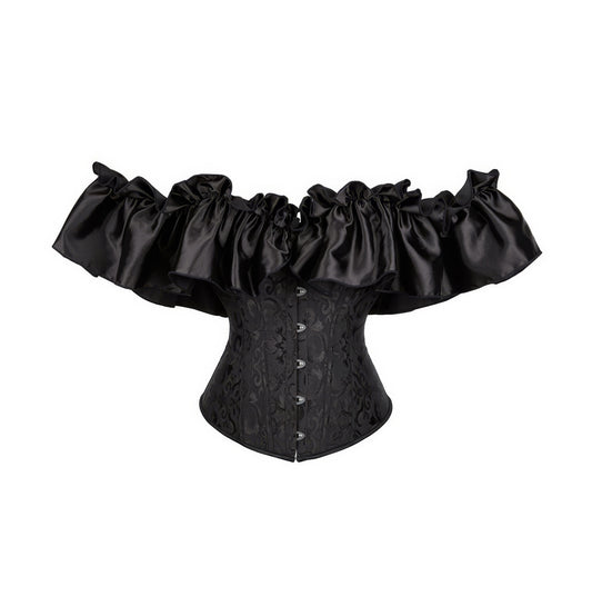 Ruffled Satin Off Shoulder Jacquard Corset