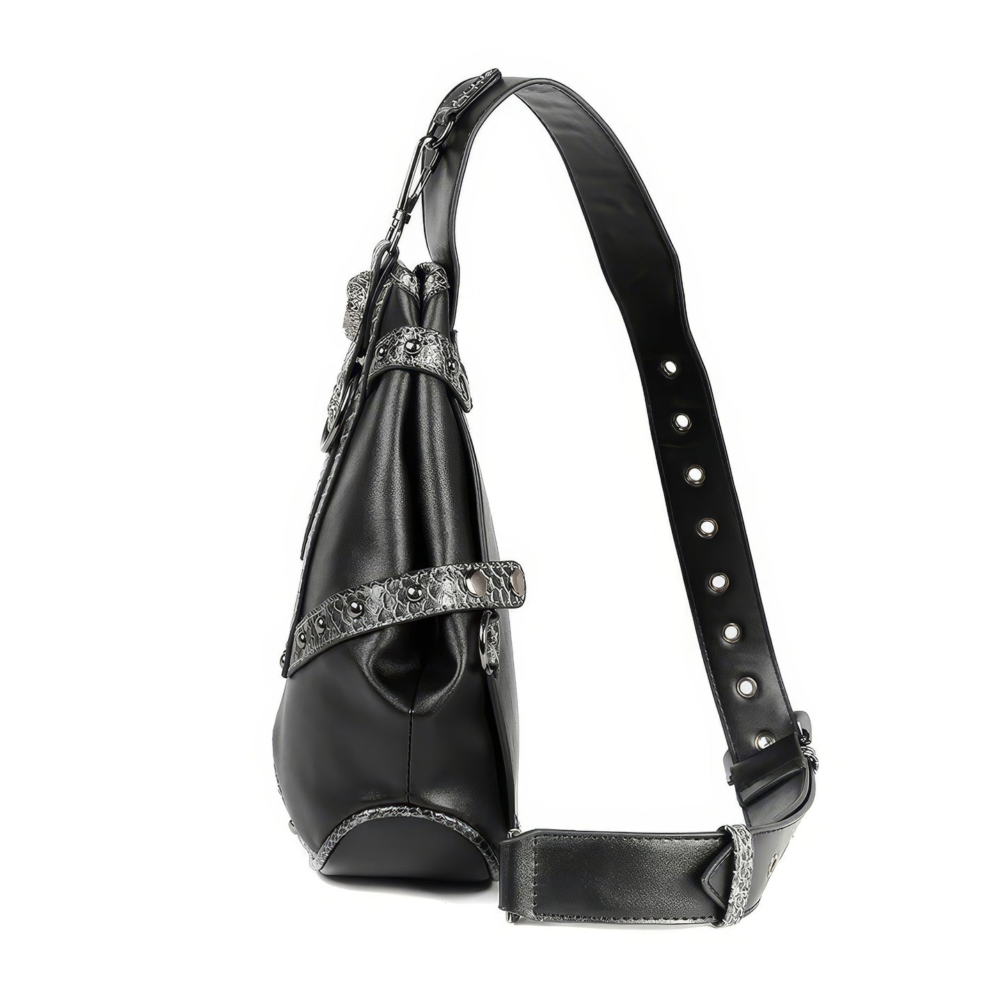 Snake Trim Buckle Detail Black Sling Bag