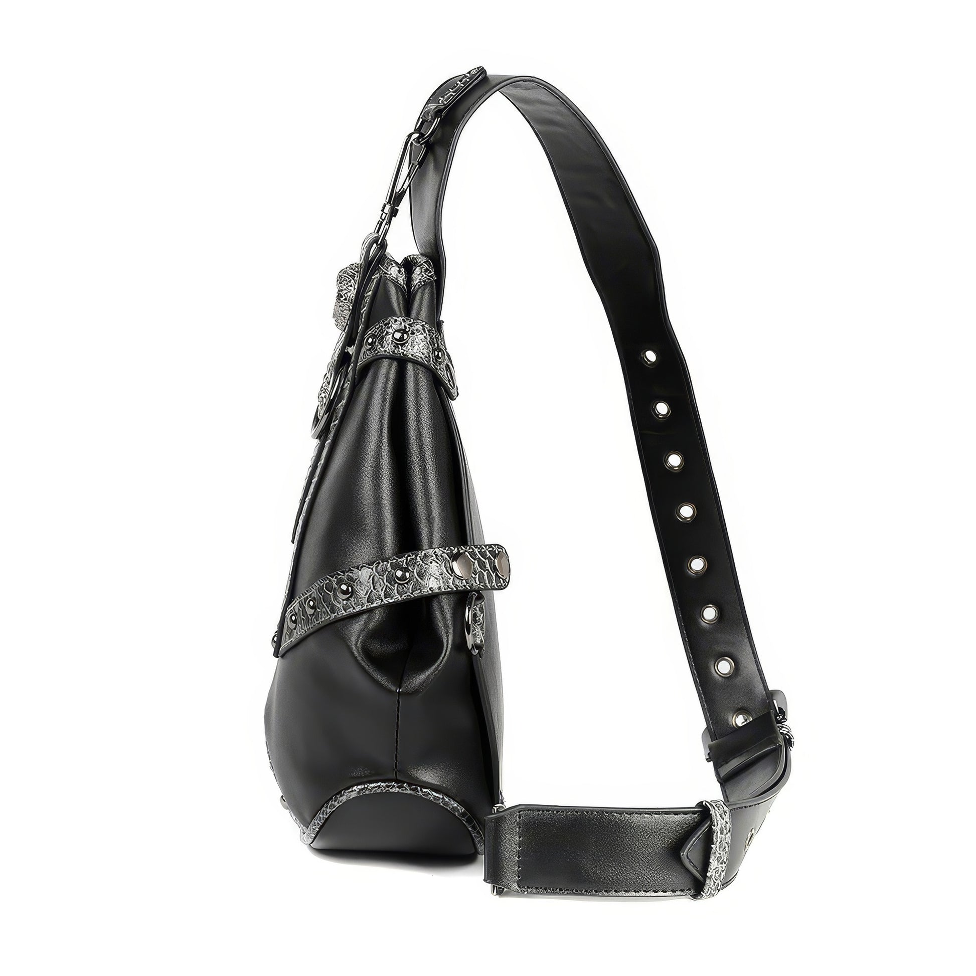 Snake Trim Buckle Detail Black Sling Bag