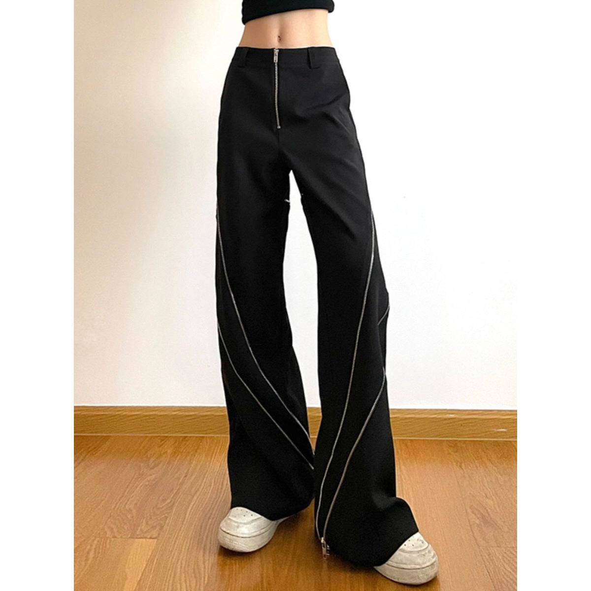 Zipper Detail Wide-Leg Pants
