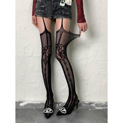 Lace Garter Pattern Mesh Tights