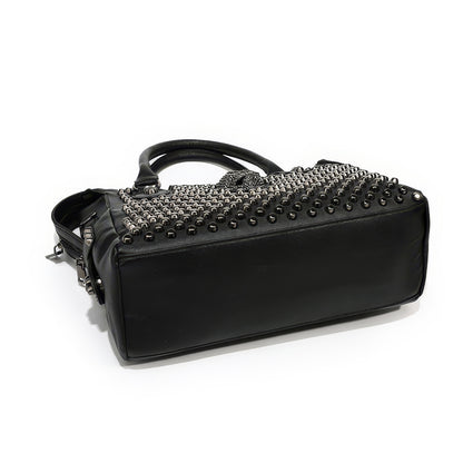 Skull Studded Faux Leather Shoulder Bag