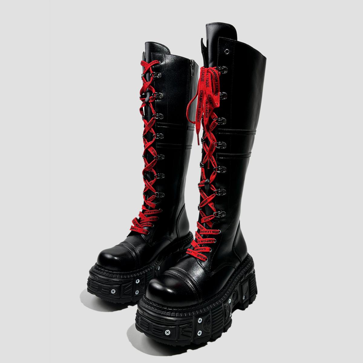 Black Knee-High Platform Combat Boots