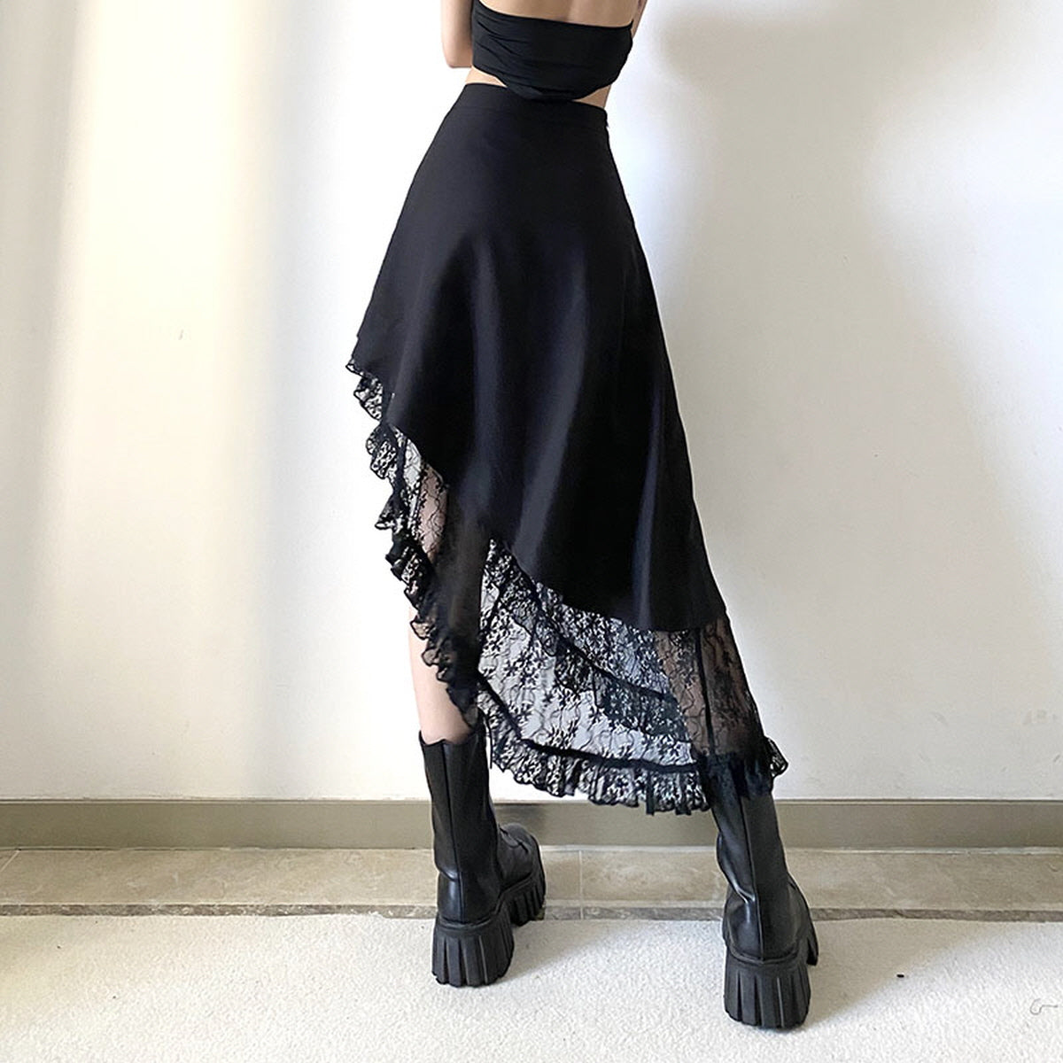 Sheer Lace Asymmetrical Skirt