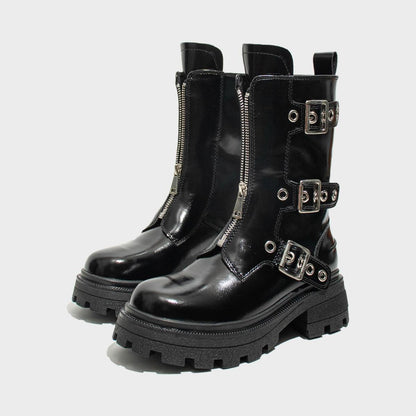 Black Patent Buckle Combat Boots