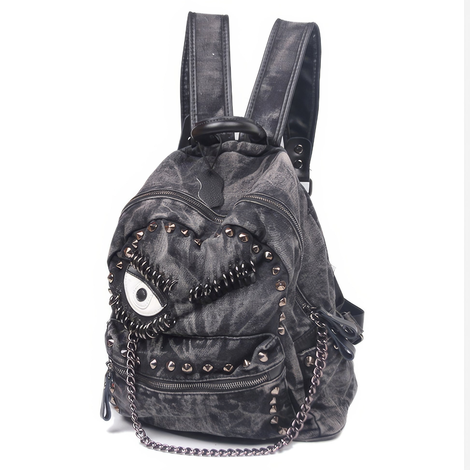 Washed Denim Eye Patch Stud Backpack