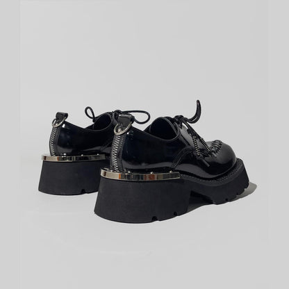 Black Patent Metal-Trim Platform Shoes
