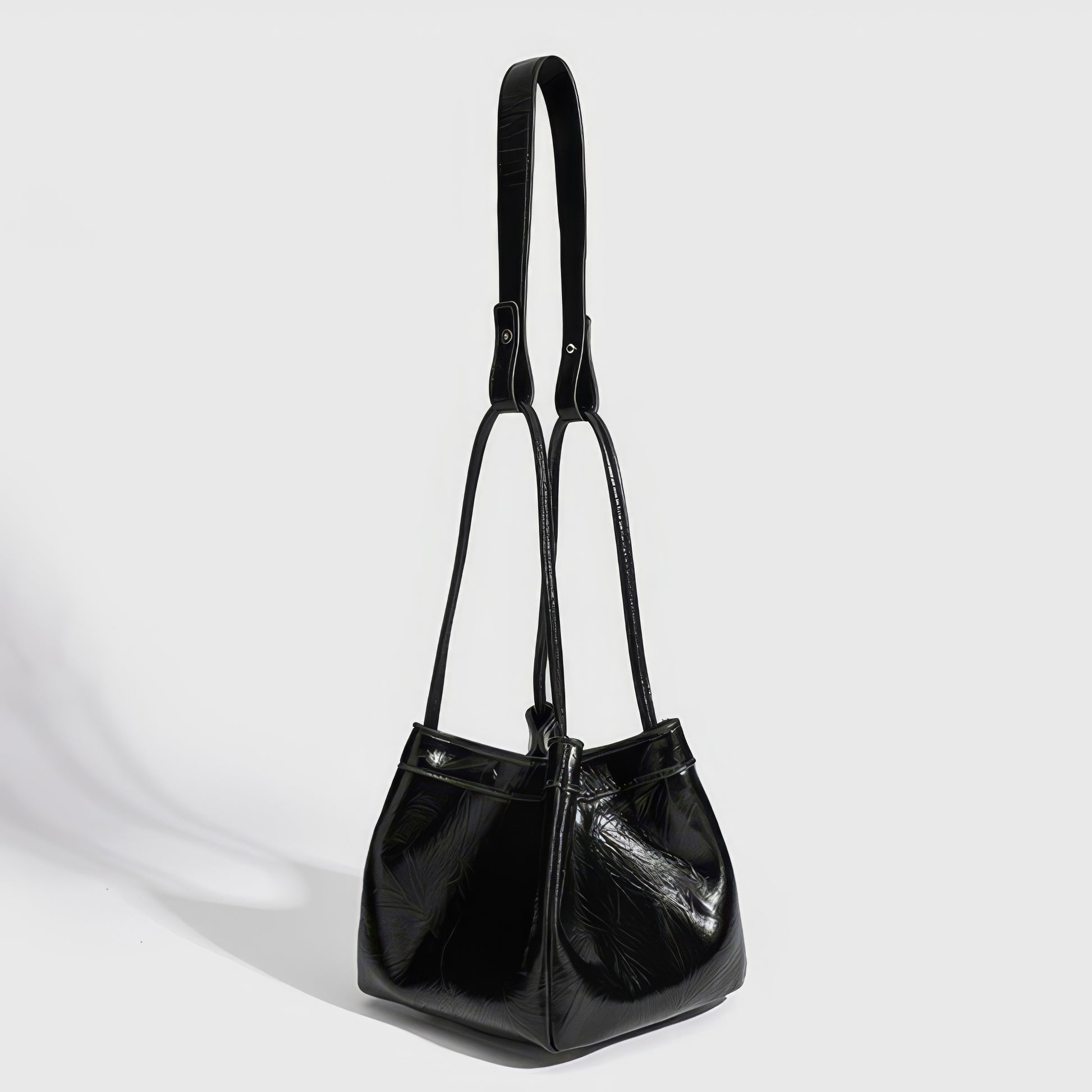 Glossy Crinkle Textured Drawstring Tote Bag