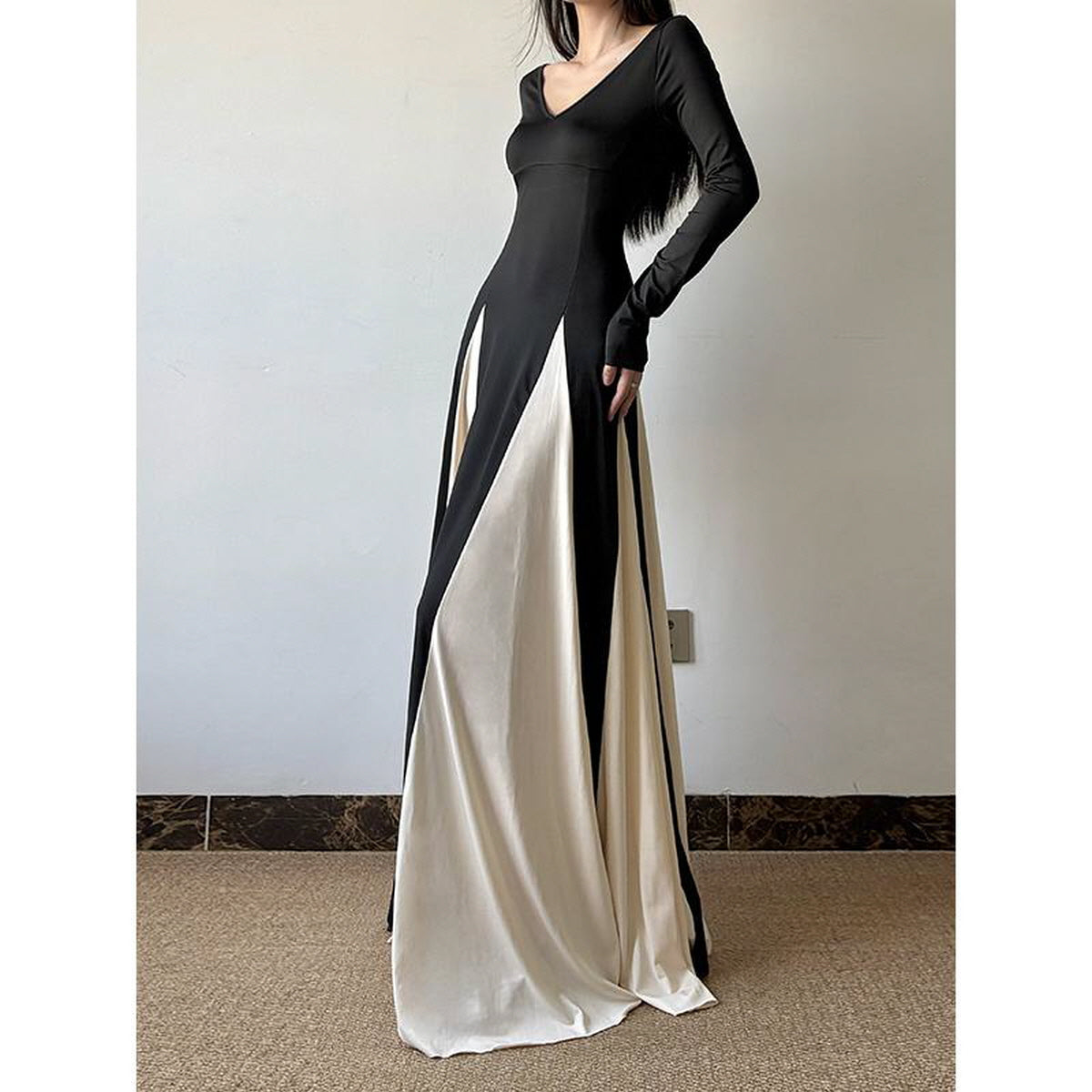 Two-Tone Panel Maxi Dress