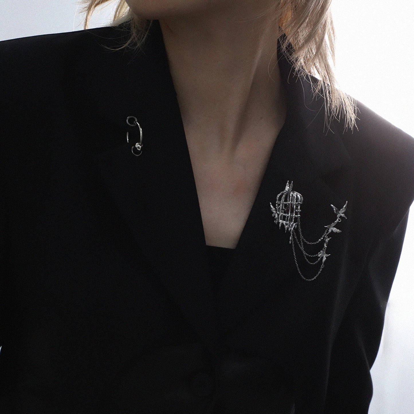 Caged Heart Bird Chain Brooch
