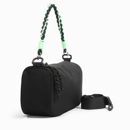 Two-Tone Rope Strap Black Nylon Shoulder Bag