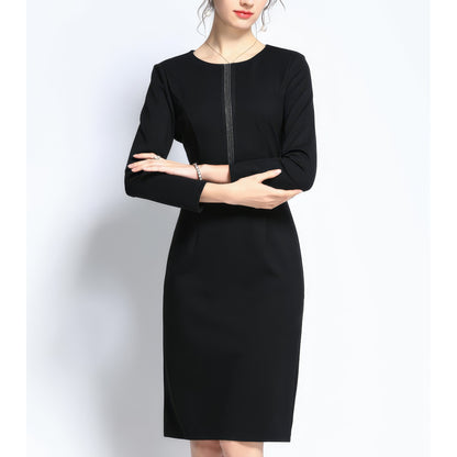 Stitched Detail Long Sleeve Black Pencil Dress