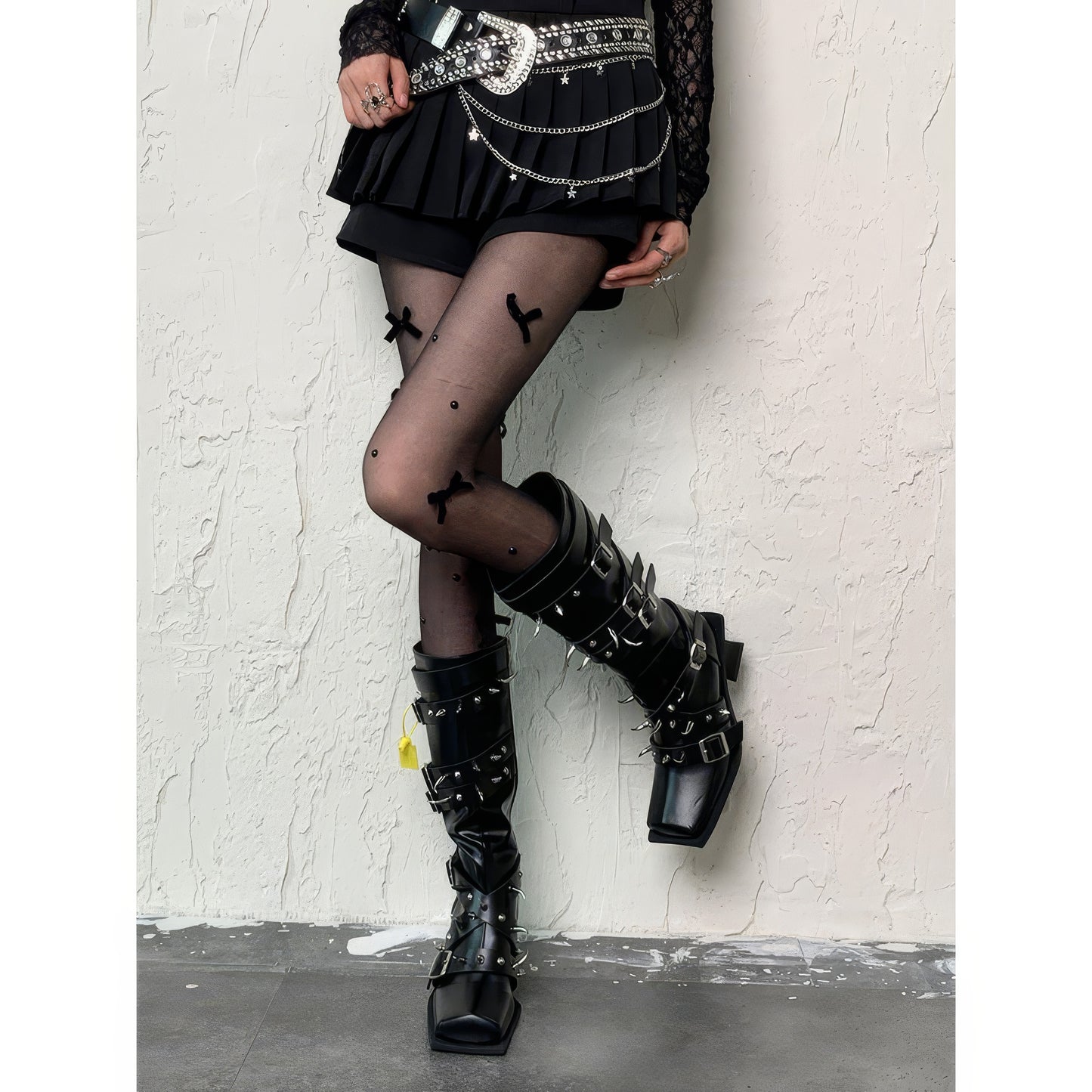 Velvet Bow Pearl Dot Sheer Tights