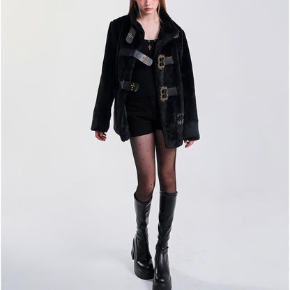 Faux Fur Buckle Strap Oversized Coat