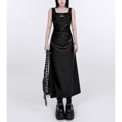 Satin Square Neck Sleeveless Maxi Dress