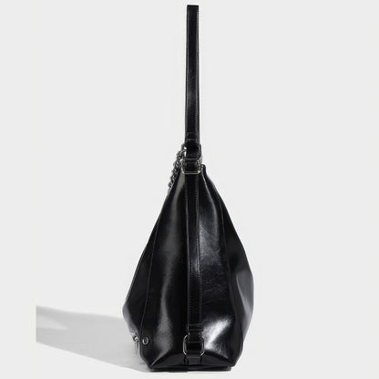 Chain Detail Soft Leather Shoulder Bag