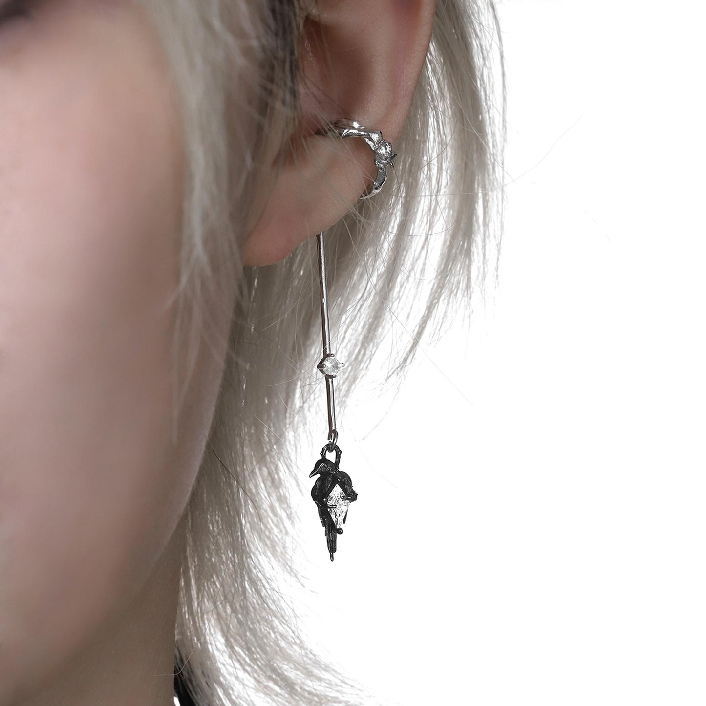 Rose Drop Raven Stick Earrings