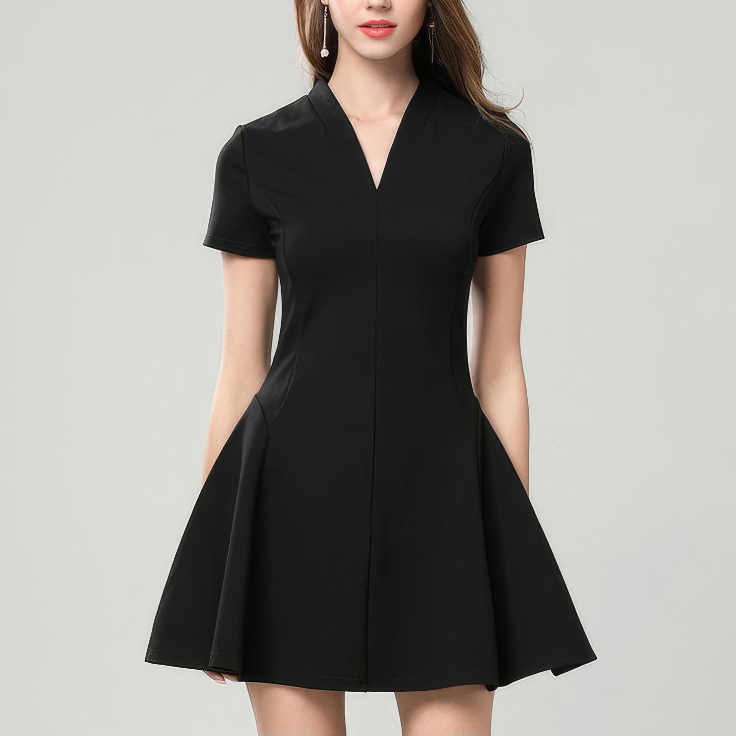 Flared V-Neck Tailored Mini Dress