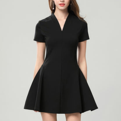 Flared V-Neck Tailored Mini Dress