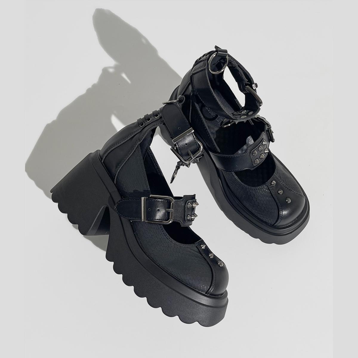 Spiked Buckle Platform Mary Janes
