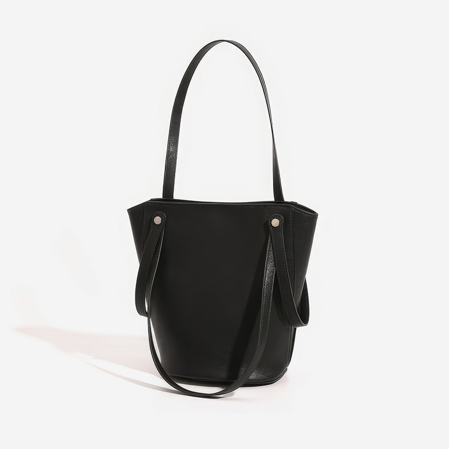 Minimal Black Faux Leather 2-Piece Tote Set